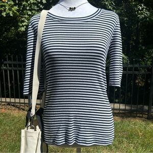 Banana Republic Navy & White Striped Long Sleeve Top